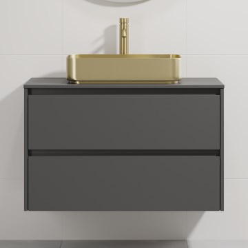 Badmeubel met wastafel TRONDHEIM/LJORDAL 90x57x46 cm antraciet/messing