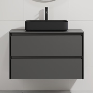 Badmeubel met wastafel TRONDHEIM/LJORDAL 90x57x46 cm antraciet/zwart