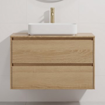 Badmeubel met wastafel TRONDHEIM/LJORDAL 90x57x46 cm eiken/wit