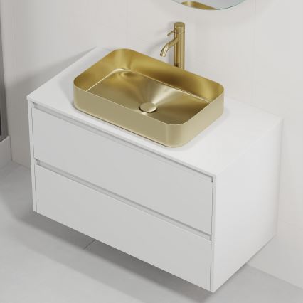 Badmeubel met wastafel TRONDHEIM/LJORDAL 90x57x46 cm wit/messing