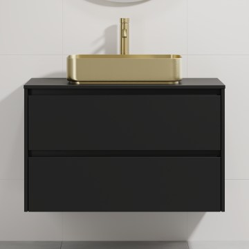 Badmeubel met wastafel TRONDHEIM/LJORDAL 90x57x46 cm zwart/messing