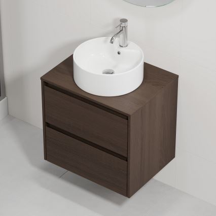 Badmeubel met wastafel TRONDHEIM/VIKEDAL 60x57x46 cm walnoot/wit