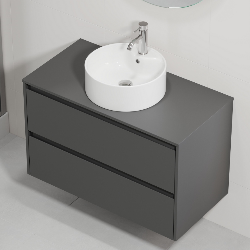 Badmeubel met wastafel TRONDHEIM/VIKEDAL 90x57x46 cm antraciet/wit