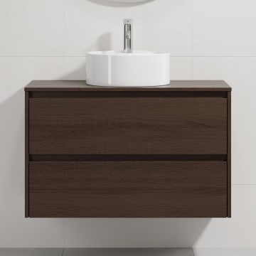 Badmeubel met wastafel TRONDHEIM/VIKEDAL 90x57x46 cm notenhout/wit