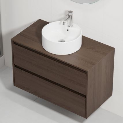 Badmeubel met wastafel TRONDHEIM/VIKEDAL 90x57x46 cm notenhout/wit
