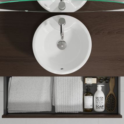 Badmeubel met wastafel TRONDHEIM/VIKEDAL 90x57x46 cm notenhout/wit