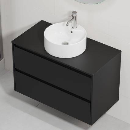 Badmeubel met wastafel TRONDHEIM/VIKEDAL 90x57x46 cm zwart/wit
