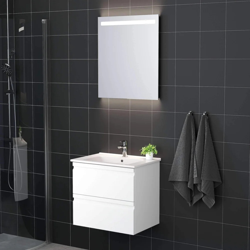 Badmeubel met wastafel VIGO + LED-wandspiegel met randverlichting LED/10W/230V IP44, wit