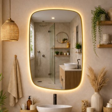Baltica Design - LED badkamerwandspiegel met achtergrondverlichting STONE CALM LED/15W/230V 2700K 90x60 cm IP65 goudkleurig