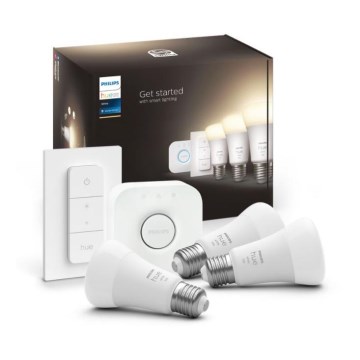 Basisset Philips Hue WHITE 3xE27/9,5W 2700K + Hue Bridge en dimmerschakelaar