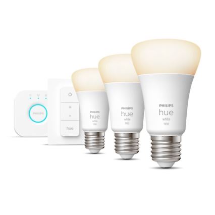 Basisset Philips Hue WHITE 3xE27/9,5W 2700K + Hue Bridge en dimmerschakelaar