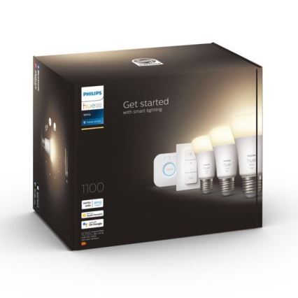 Basisset Philips Hue WHITE 3xE27/9,5W 2700K + Hue Bridge en dimmerschakelaar