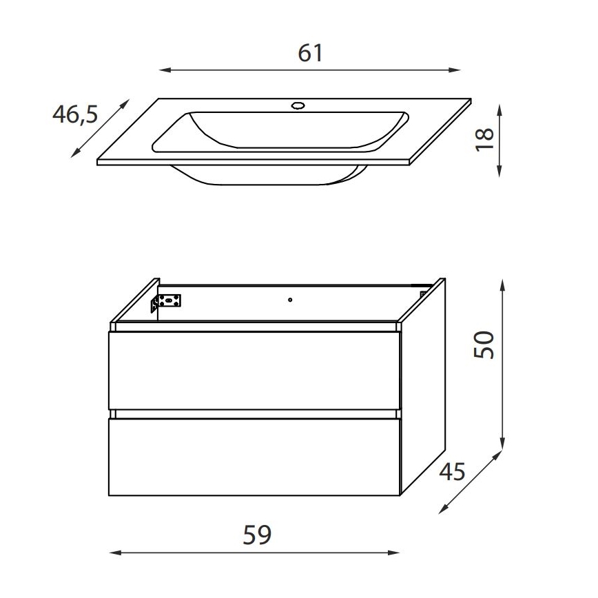 BATH DELUXE 03-060-63-01-01 - Badkamerkast met een kom KENWOOD 61 cm mat wit