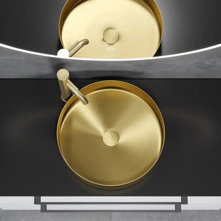 BATH DELUXE 06-040-16-70-00 - Opzetwastafel LJORDAL Ø 40 cm roestvrij staal/geborsteld messing