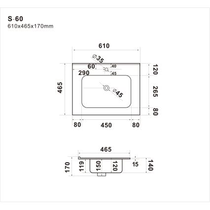 BATH DELUXE 06-060-27-02-00 - Inbouwwastafel LILLESNAD 61x46 cm keramiek/zwart