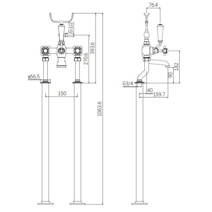 BATH DELUXE 28-108-01-60-00 - Vrijstaand badset met kraan AEROSKOBING 106,3 cm glanzend chroom