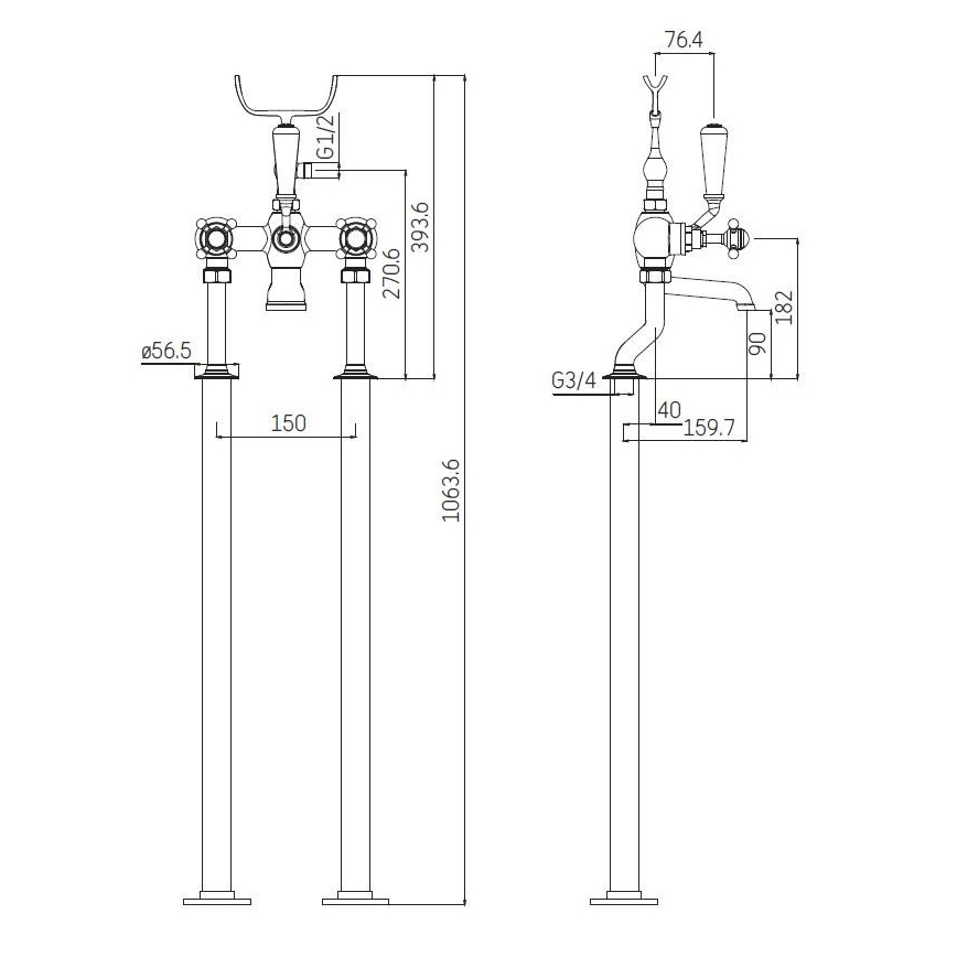 BATH DELUXE 28-108-01-60-00 - Vrijstaand badset met kraan AEROSKOBING 106,3 cm glanzend chroom
