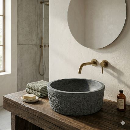 Bathco 00308 - Opzetwastafel DUAL Ø 40,5 cm, steen/grijs