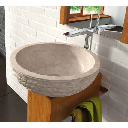 Bathco 00318 - Opzetwastafel PUKET Ø 45 cm steen/beige