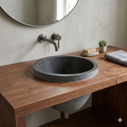 Bathco 00374 - Inbouwwastafel voor werkblad MIRAGE Ø 40 cm steen/grijs