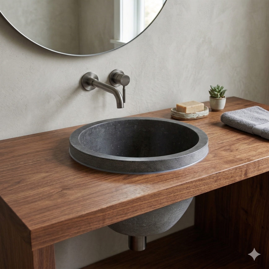 Bathco 00374 - Inbouwwastafel voor werkblad MIRAGE Ø 40 cm steen/grijs