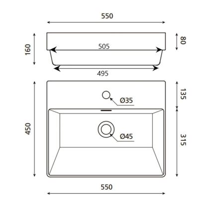 Bathco 0062 - Inbouwwastafel FUNCHAL 55x45 cm porselein/wit