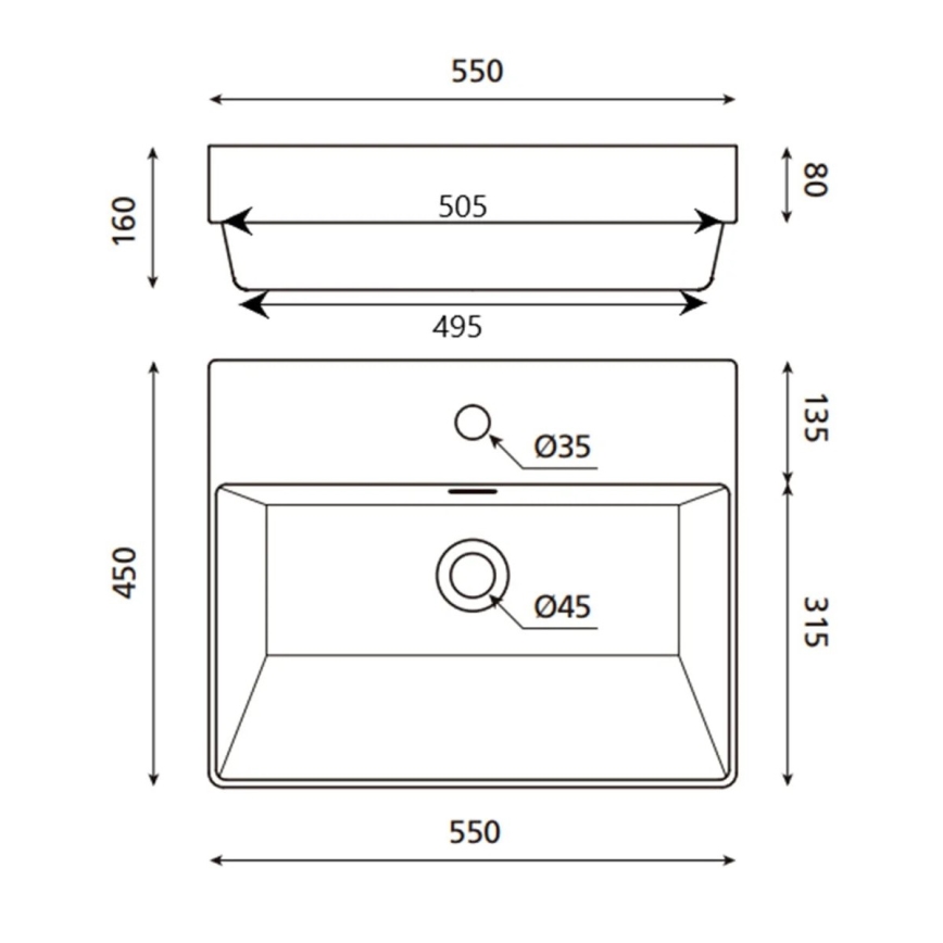 Bathco 0062 - Inbouwwastafel FUNCHAL 55x45 cm porselein/wit