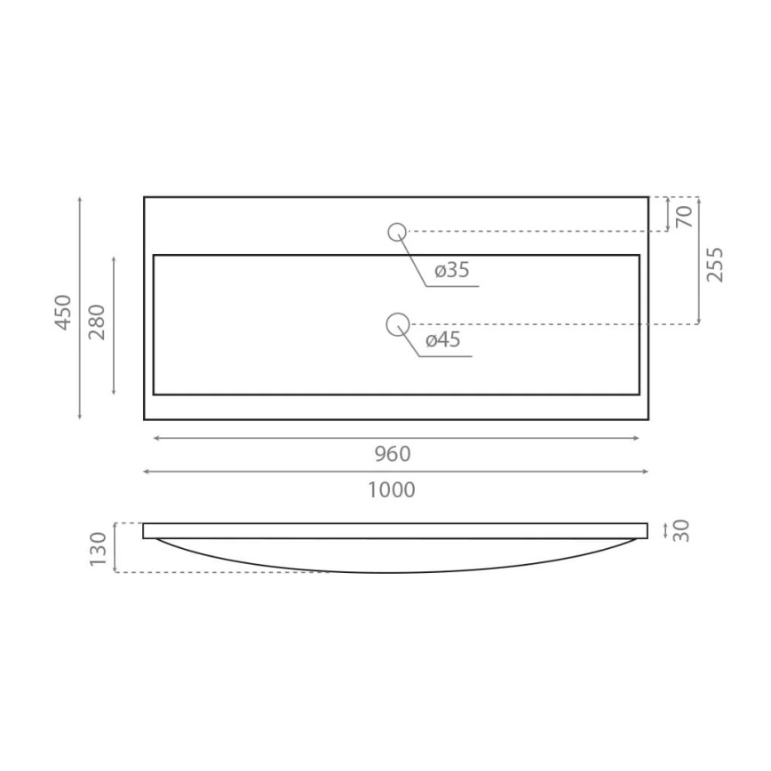 Bathco 0506 - Inbouwwastafel MANHATTAN 100x45 cm hars/wit