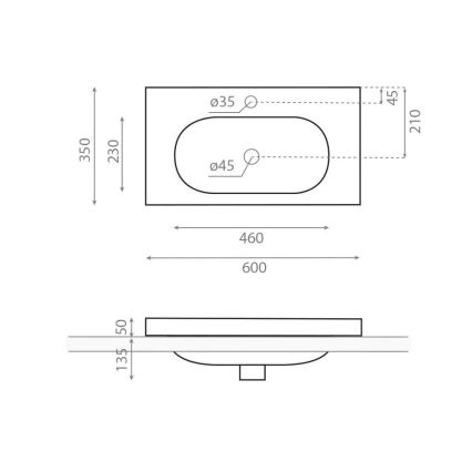 Bathco 0516 - Inbouwwastafel ICE 60 x 35 cm, hars, wit