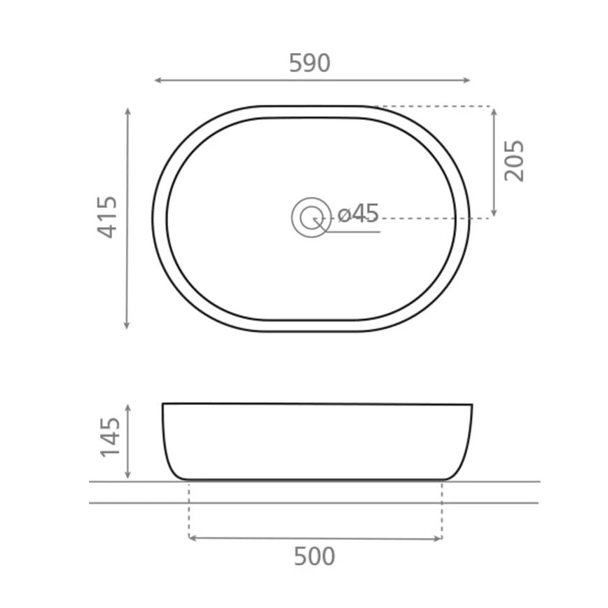 Bathco 4037 - Opzetwastafel TOULOUSE 59x41,5 cm porselein/wit