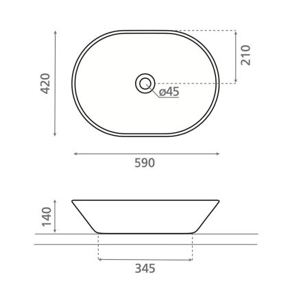 Bathco 4038 - Opzetwastafel TOULOUSE 59x42 cm porselein/wit