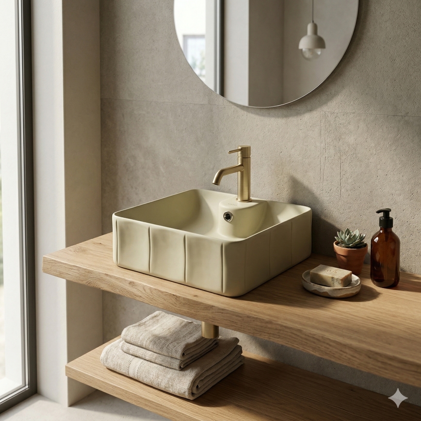 Bathco 4162 - Opbouwwastafel CIRCUS 40x40 cm porselein/beige