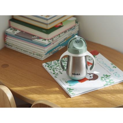 Beaba - Thermisch geïsoleerde drinkbeker met rietje 250 ml groen