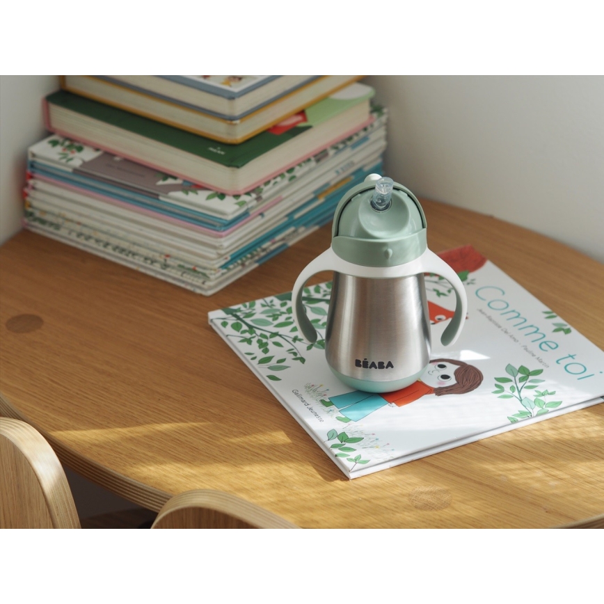 Beaba - Thermisch geïsoleerde drinkbeker met rietje 250 ml groen