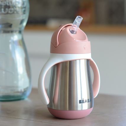 Beaba - Thermisch geïsoleerde drinkbeker met rietje, 250 ml, roze