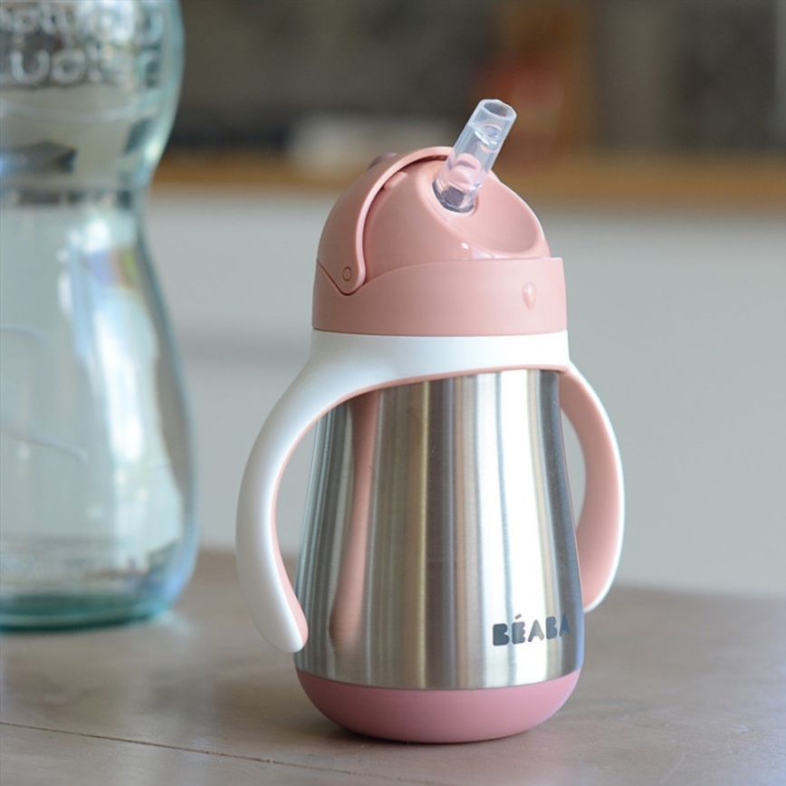 Beaba - Thermisch geïsoleerde drinkbeker met rietje, 250 ml, roze