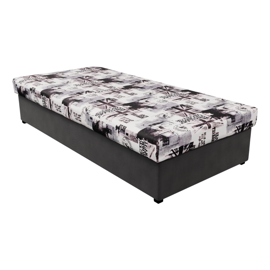 Bed NOE 90x200 met veringmatras en opbergruimte, grijs/zwart