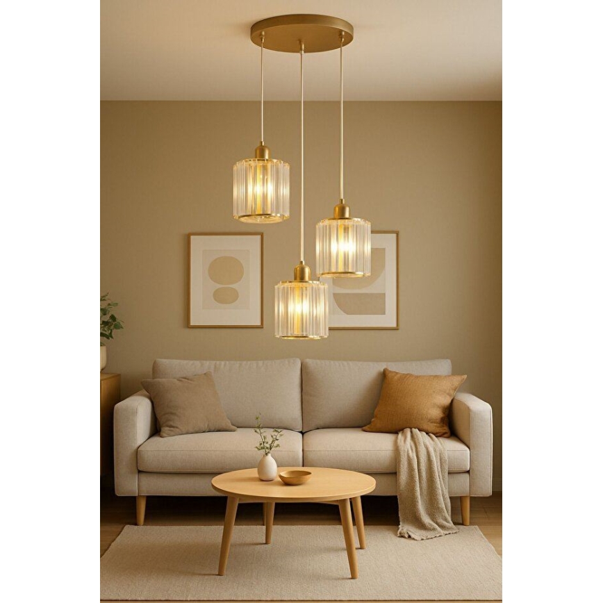 BELLA hanglamp aan snoer, 3x E27/40W/230V, goudkleurig