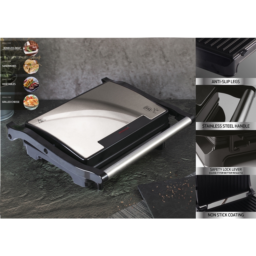 BerlingerHaus - Contactgrill met antiaanbaklaag 1500W/230V roestvrij staal/zwart