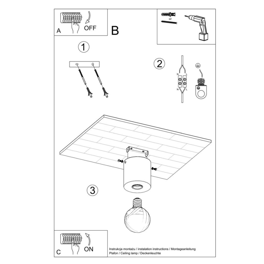 Betonnen plafondlamp SALGADO 1x E27 / 60W / 230V