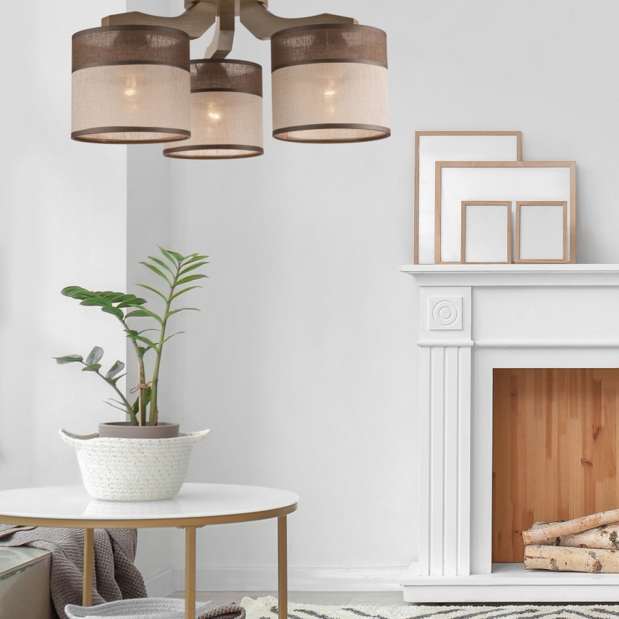 Bevestigde hanglamp ANDREA 3xE27/60W/230V beuken