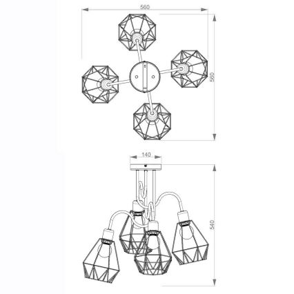 Bevestigde hanglamp BERGEN 4xE27/60W/230V zwart/gouden