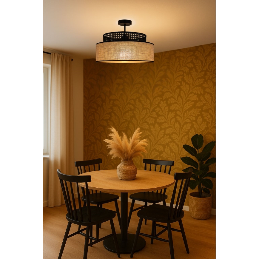 Bevestigde hanglamp BOHO 1xE27/60W/230V diameter 40 cm zwart/rotan