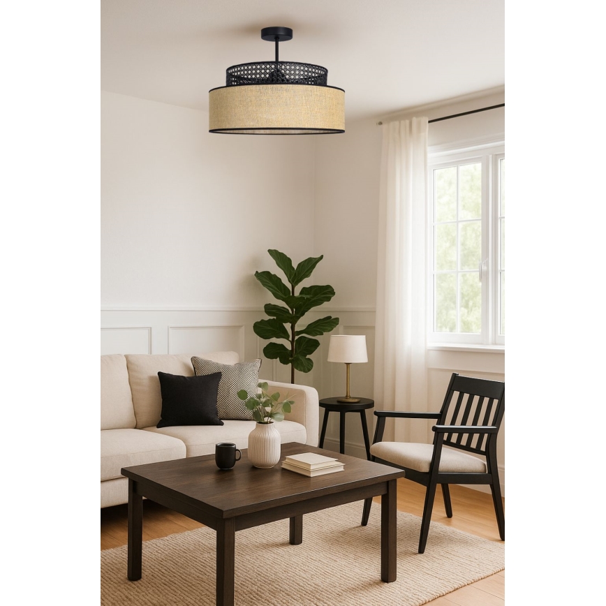 Bevestigde hanglamp BOHO 1xE27/60W/230V diameter 40 cm zwart/rotan