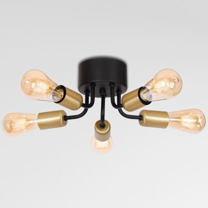 Bevestigde hanglamp BRENDA 5xE27/60W/230V zwart/gouden