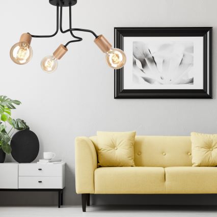 Bevestigde hanglamp CONOR 3xE27/60W/230V eiken/zwart