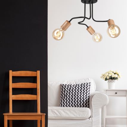 Bevestigde hanglamp CONOR 3xE27/60W/230V eiken/zwart