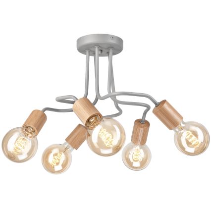 Bevestigde hanglamp CONOR 5xE27/60W/230V eiken/grijs