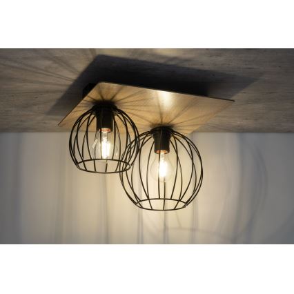 Bevestigde hanglamp CYBER 2xE27/60W/230V hout/zwart