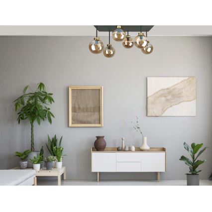Bevestigde hanglamp DEA 6xE14/60W/230V zwart/goud/gerookt beige